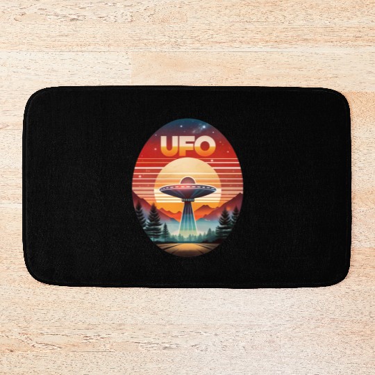 Vintage UFO Sunset Streetwear Style Bath Mats