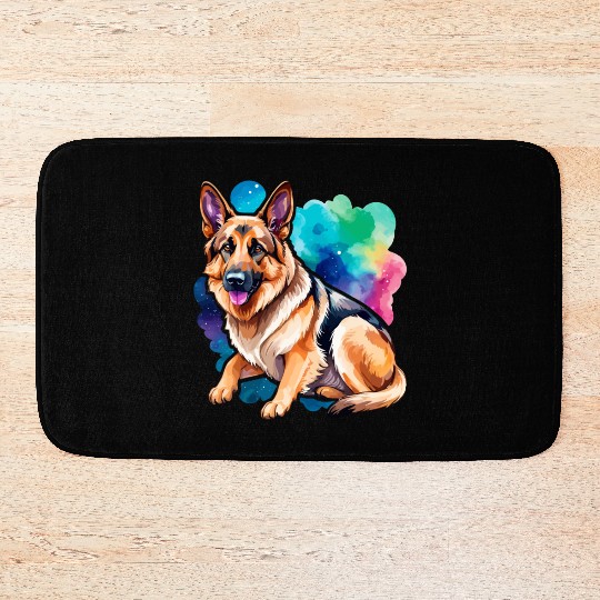 German Shepherd Watercolor Bath Mats