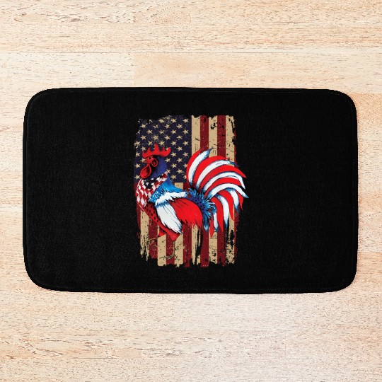 4th Of July Chicken Farmer Poultry American Flag Bath Mats