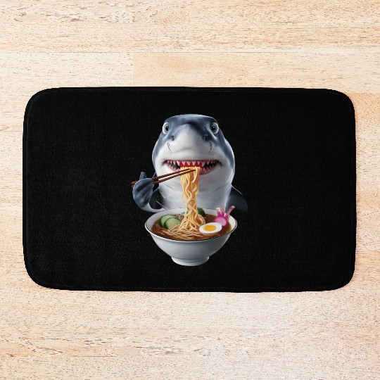 Shark Eating Ramen Realistic Bath Mats