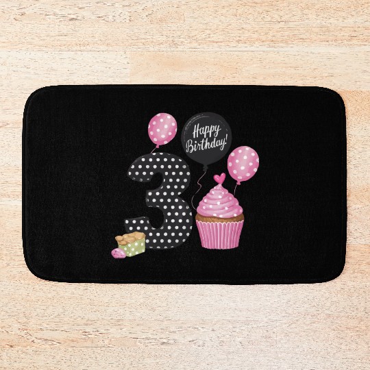 Girl 3rd Birthday Pink Bath Mats