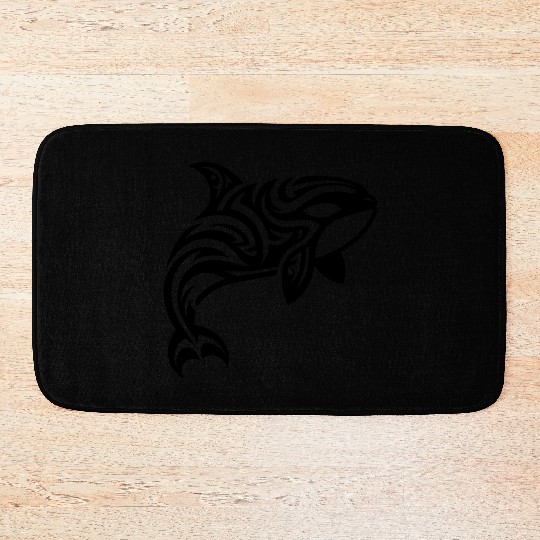 Orca T Tattoo Style Jumps Out Of The Water Bath Mats