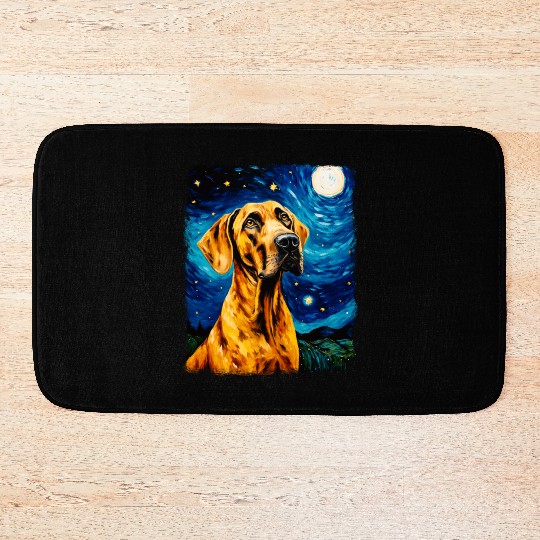 Great Dane Dog Starry Night Painting Bath Mats