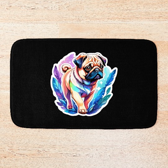 Pug Watercolor Bath Mats