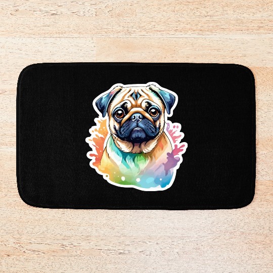 Pug Watercolor Bath Mats