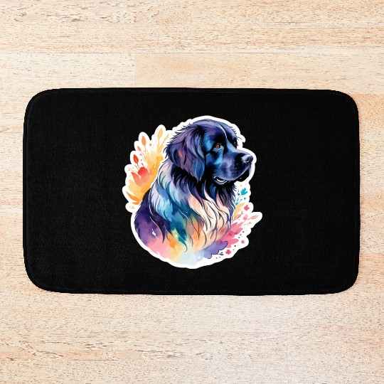 Newfoundland Dog Watercolor Bath Mats