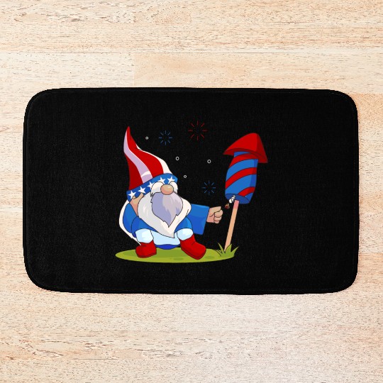 Adorable Gnome Fireworks America Bath Mats
