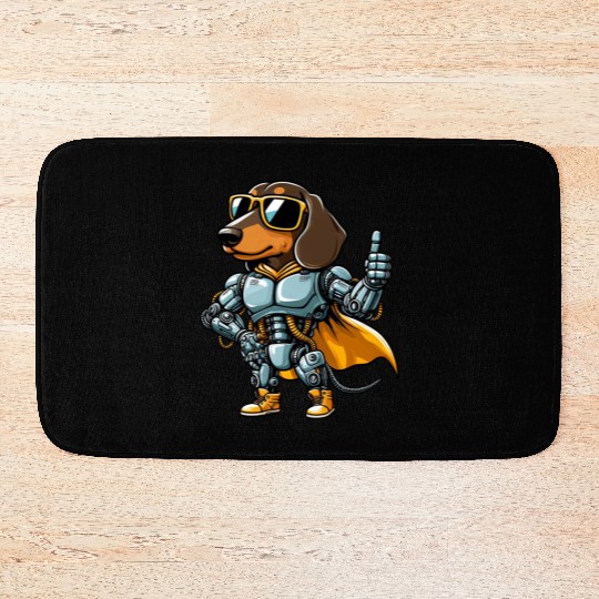Dachshund robot cyborg sci-fi dog mech design Bath Mats