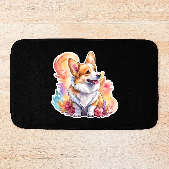 Pembroke Welsh Corgi Watercolor Bath Mats