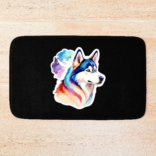 Siberian Husky Watercolor Bath Mats