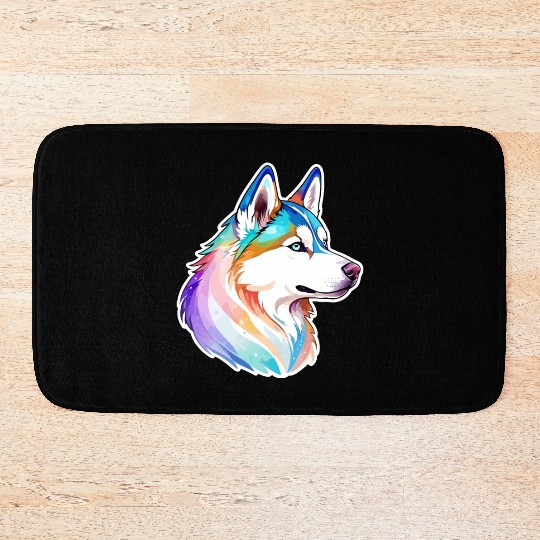Siberian Husky Watercolor Bath Mats