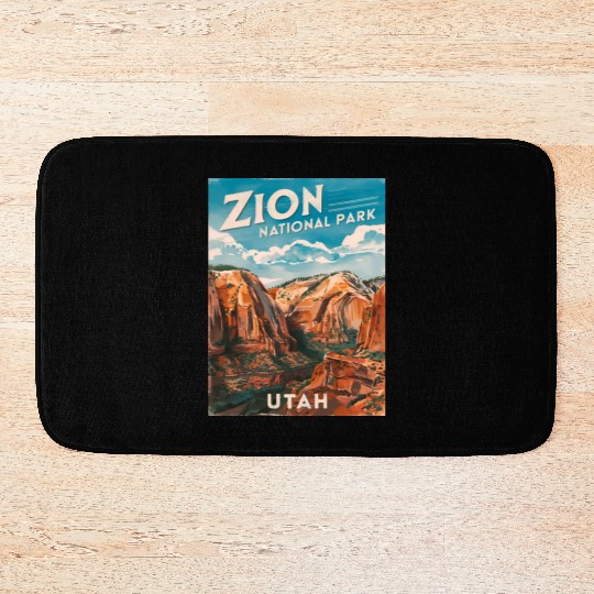 Vintage Travel Zion National Park Utah Landscape Bath Mats