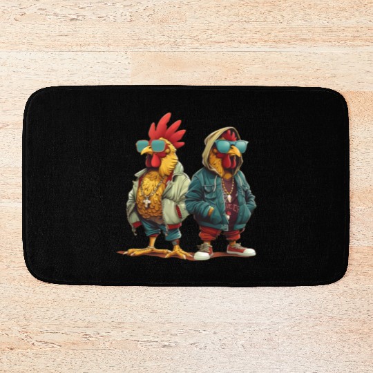 Streetwear-clad chickens with style Bath Mats