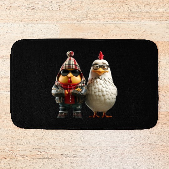 Hip chickens in cool streetwear Bath Mats