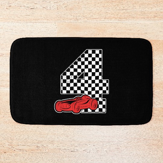 Boy 4 Four Race Car 4th Birthday Racing Car Flag Bath Mats