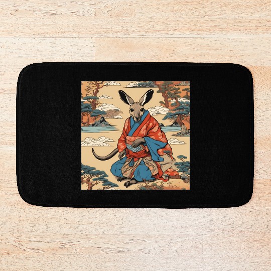 Retro Ukiyo-e Style Kangaroo Caricature Bath Mats