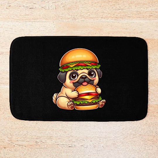 Halloween dog pug hamburger hat quirky fast food Bath Mats