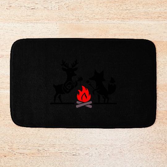 Deer and Fox Camping Campfire - vector 3 colors Bath Mats