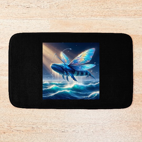 The blue whale-hornet Bath Mats