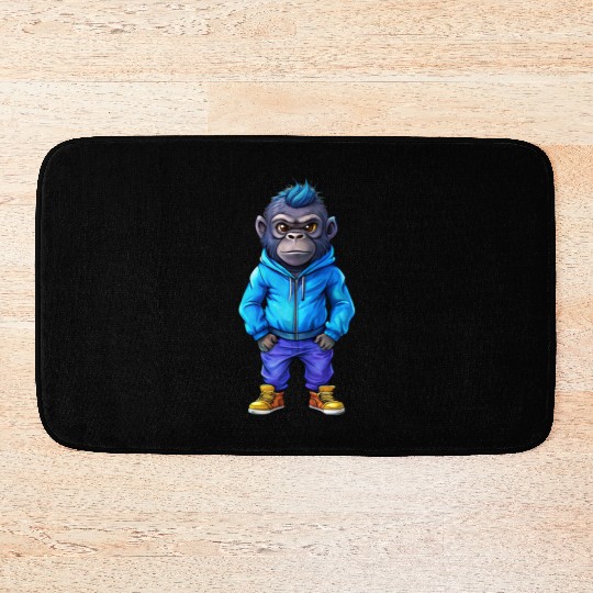 Illustration of a hip-hop chibi gorilla. Bath Mats