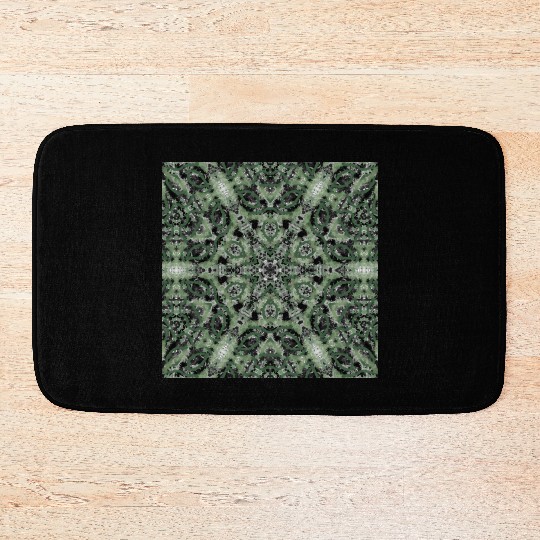 watercolor green white black mandala Bath Mats