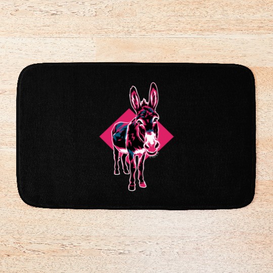 Geometric Farm Animal Graphic: Vibrant Donkey Art Bath Mats