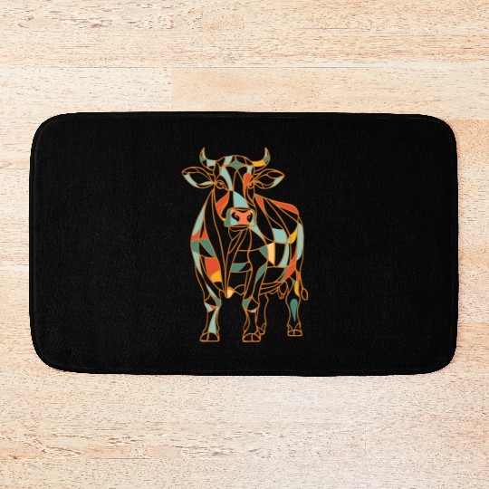 Geometric Farm Animal Graphic Vibrant Cow Bath Mats
