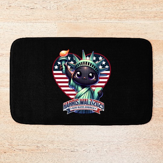 Cute Cat as Statue of Liberty with Harris Walz Bath Mats