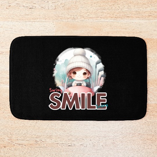 Swing, Smile, Score - Girl driving a golf cart Bath Mats