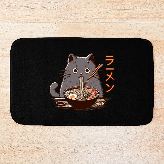 Japanese Cat Eating Ramen Bath Mats