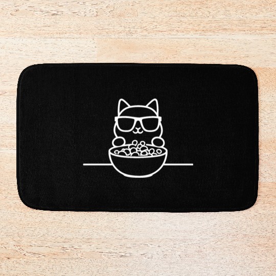 Cat Wearing Sunglasses Eating Cereal Bath Mats