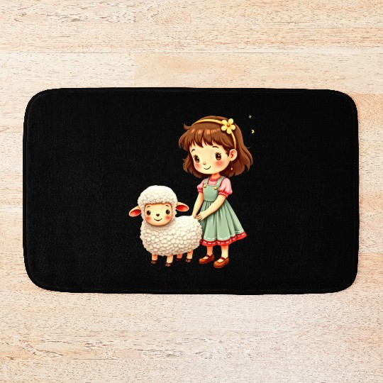 Girl with Cute Lamb Bath Mats