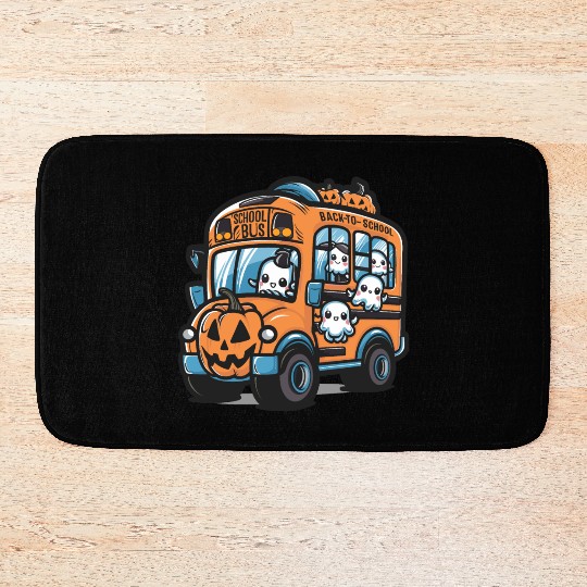 Ghost Halloween School Bus Bath Mats