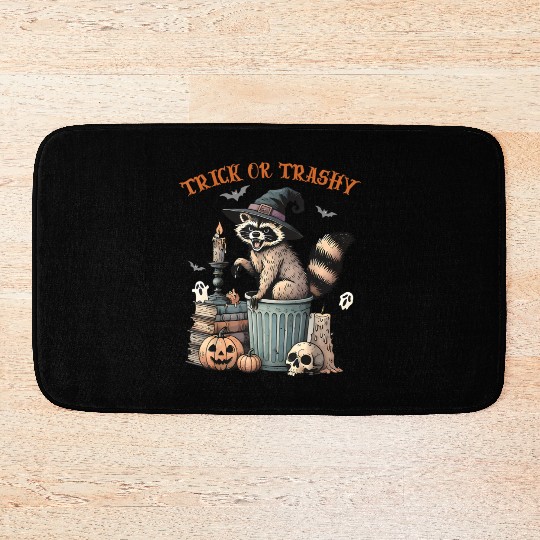 Trick Or Trashy Funny Raccon Halloween Bath Mats