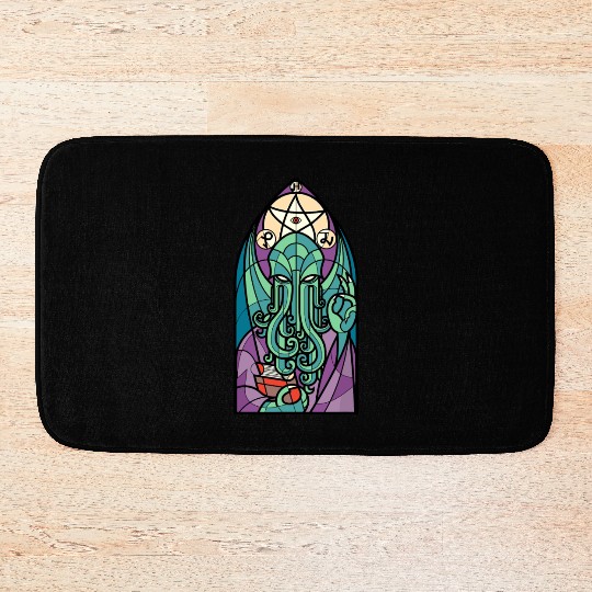 Cthulhu Church Stained Glass Cosmic Horror Funny Bath Mats