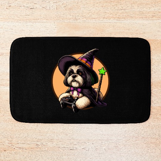 Shih Tzu dog as Wizard and loves Gaming Bath Mats