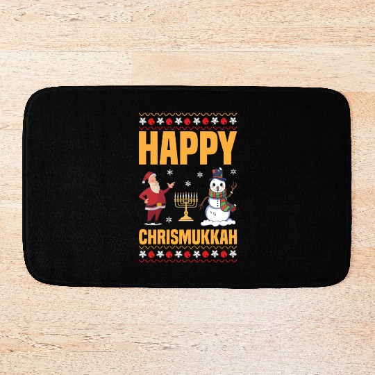 Happy Chrismukkah Funny Hanukkah Christmas Santa Bath Mats