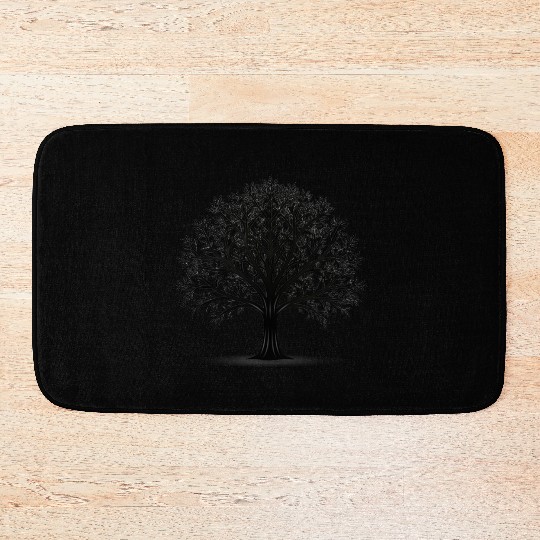 black silhouette, tree, vector, minimalist style, Bath Mats
