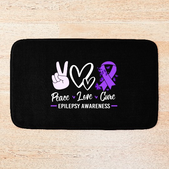 Peace Love Cure Purple Ribbon Epilepsy Awareness Bath Mats