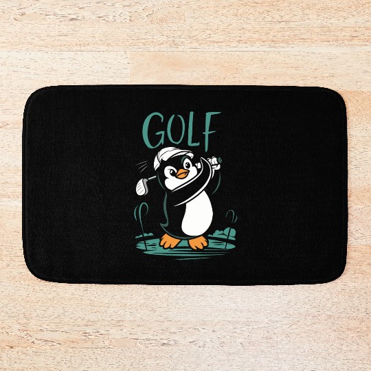 Cute Penguin Golf Swing Fun Golfing Bath Mats