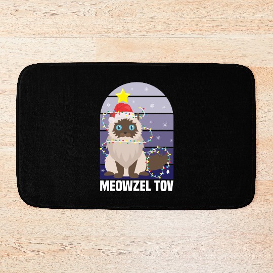 Meowzel Tov Hanukkah Black Cat Christmas Lights Bath Mats