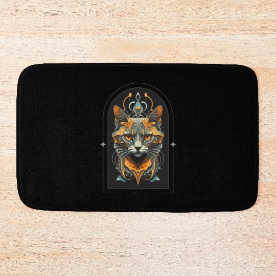 Elegant stylish black and gold cat face Bath Mats