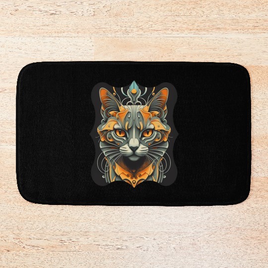 Elegant stylish black and gold cat face Bath Mats