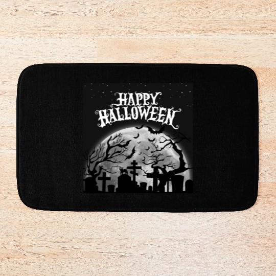 halloween cat on a graveyard Bath Mats