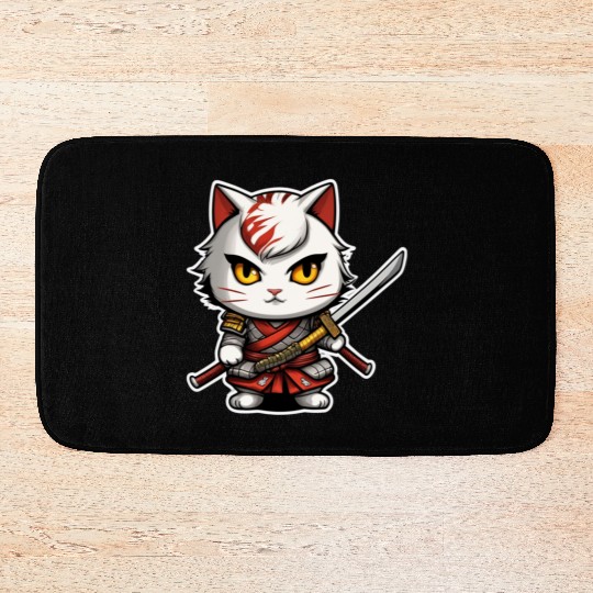 ninja cat with a katana 2 Bath Mats