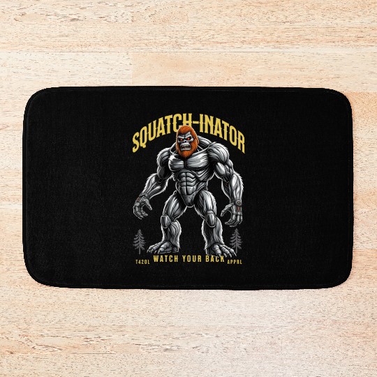 Retro Bigfoot Design, Sasquatch Robot Graphic Bath Mats