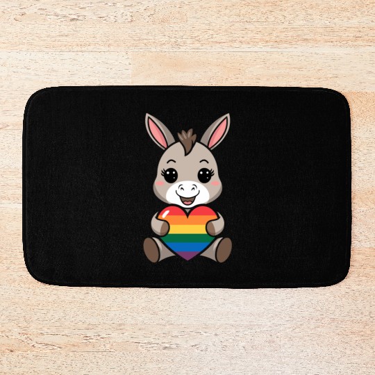 LGTBQ Cute Donkey with Rainbow Heart Bath Mats