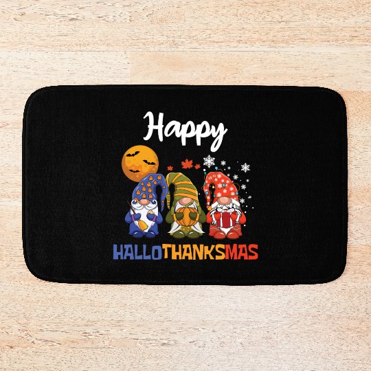 Happy Hallothanksmas Halloween Thanksgiving Gnome Bath Mats