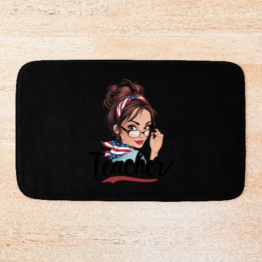 Teacher Life Messy Bun Back to School Leopard Bath Mats