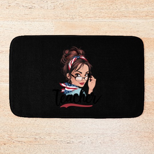 Teacher Life Messy Bun Back to School Leopard Bath Mats